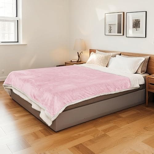 Electric Heated Blanket Full Size 72"x84" - Flannel & Sherpa Fabric Dual-Sided, 6 Heat Settings & 1-10 Hours Auto Off, Soft & Cozy Warming Throw for Home, Office, or Bed, Machine Washable, Light Pink thumbnail 2