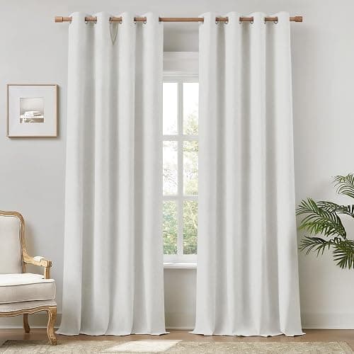 HOMEIDEAS 100% Ivory Cream Linen Blackout Curtains for Bedroom, 52 x 84 Inch Length 2 Panels Faux Linen Thermal Insulated Black Out Grommet Window Drapes for Living Room - Image 1
