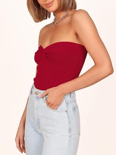 ANRABESS Tube Top for Women Summer Strapless Bandeau Knit Twist Knot Corset Crop Basic Tank Tops 2026 Vacation Beach Clothes thumbnail 4