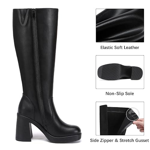 Glamnest Knee High Boots Women Chunky Heeled Square Toe Boot Platform Tall Long Boots Side Zipper Gogo Boots thumbnail 4