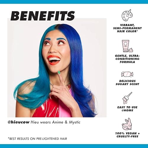 Lime Crime Unicorn Hair Dye Full Coverage, Anime (Candy Blue) - Vegan and Cruelty Free Semi-Permanent Hair Color Conditions & Moisturizes - Temporary Blue Hair Dye With Sugary Citrus Vanilla Scent thumbnail 3