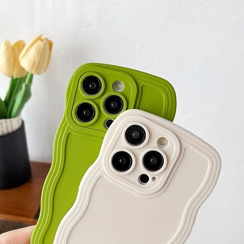 Caseative for iPhone 14 Pro Case,Solid Color Curly Wave Frame Soft Phone Case (White) thumbnail 4