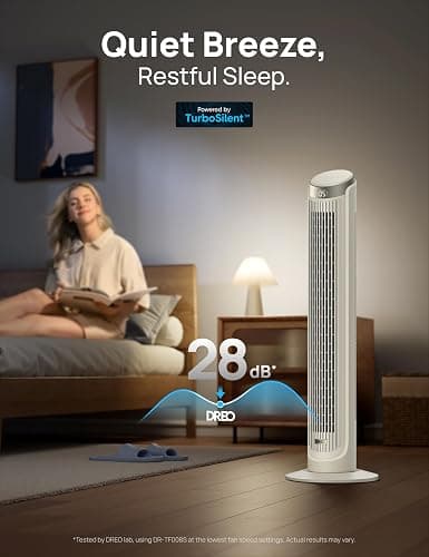 DREO Smart Tower Fan for Bedroom, 90° Oscillating Fan, 26ft/s Wind, 28dB | 5 speeds 4 modes, Quiet Floor Fans for Room , 12H timer, Remote/APP & Voice Control, Standing Fans that Blow Cold Air, White thumbnail 3