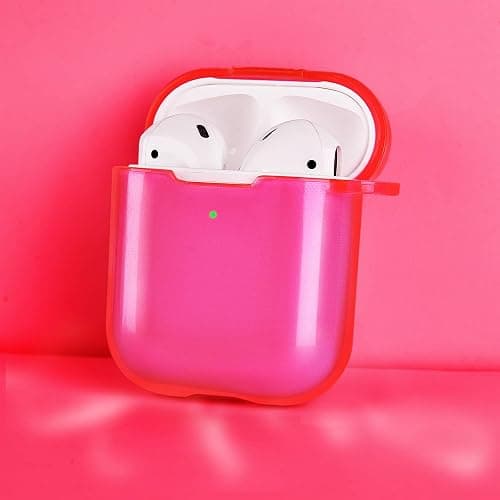 AIRSPO Airpods Case Cover, Clear Soft TPU Protective Cover Compatible with Apple AirPods 1st 2nd Generation Wireless Charging Case with Keychain (Neon Hot Pink) thumbnail 2