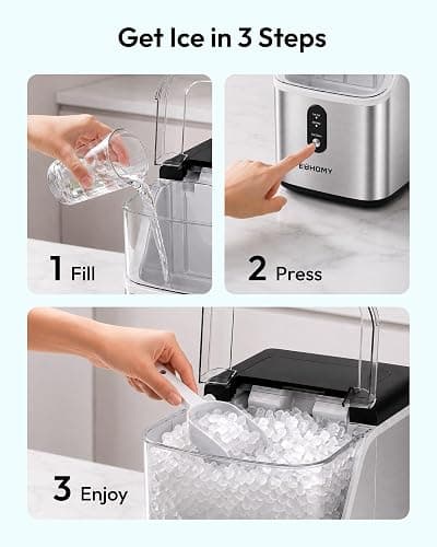 EUHOMY Nugget Ice Maker Countertop, Ready in 7 Mins, 35Lbs/24H Pebble Ice Maker Machine, Self-Cleaning Countertop Sonic Ice Makers with Ice Scoop&Basket, Pellet Ice Maker for Home, Stainless Steel thumbnail 6