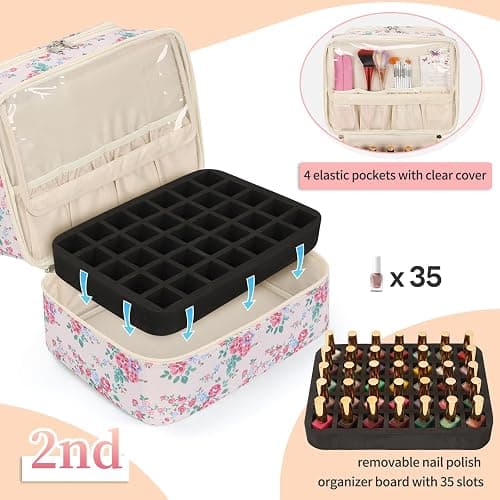 CUBETASTIC Nail Polish Organizer, Nail Supplies Storage Case Holds 45 Bottles Nail Polish & Nail Lamp, Travel Nail Tech Carrying Bag, Nail Kit Bag For Nail Stuff & Manicure Tools thumbnail 4