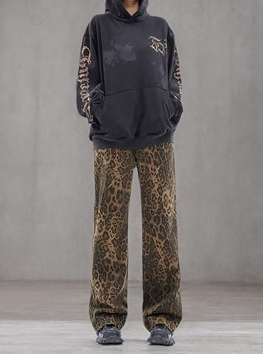 Y2k Leopard Pants Wide Leg Jeans Woman Loose Fit Jeans Hip Hop Pants Vintage Baggy Trousers thumbnail 4