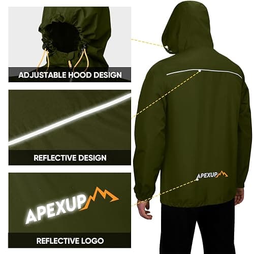 APEXUP Packable Rain Jacket Men with Reflective Zipper, Lightweight Waterproof Raincoat, Mens Rain Jacket for Outdoor Sports thumbnail 2