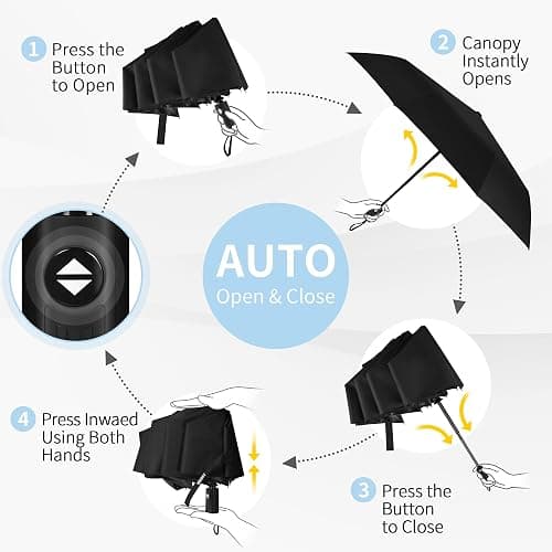 Seniny Windproof Travel Umbrella, Automatic Umbrellas for Rain, Portable & Compact Umbrellas for Backpack, Strong UV for Protection, Folding Small Sun Umbrella for Car, Walking thumbnail 7
