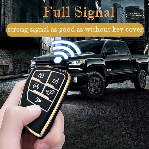 Cacacar Key Fob Cover for Chevy GMC with Keychain, Silverado Sierra Tahoe Suburban Equinox Traverse Yukon Denali Terrain Buick Envision Premium Soft TPU Case (5 Buttons Ivory) thumbnail 3