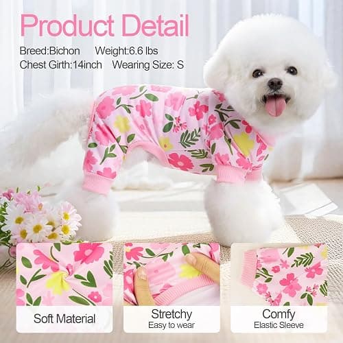 XPUDAC 4 Pack Dog Pajamas Soft Strechy Summer Dog Pjs Puppy Clothes for Small Medium Dogs Boy Girl Cat Pet Outfits, M thumbnail 2