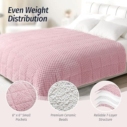 Wemore Fleece Weighted Blanket for Adults (60" x 80" 15lbs, Pink), Dual Sided Cozy Soft Sherpa Heavy Blanket, 3D Imitation Turtle Shell Warm Jacquard Flannel Weighted Blankets for Couch and Bed thumbnail 5