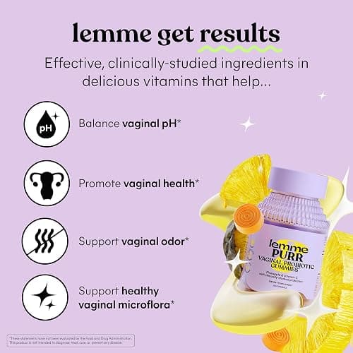 Lemme Purr Vaginal Probiotic Gummies for Women - Balanced pH, Healthy Odor, Yeast Balance & Flora Support + Vitamin C for Immune Health - Tasty Pineapple (60 Count) thumbnail 2