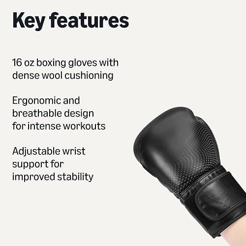 Amazon Basics Gants de Boxe en Cuir Synthétique pour Hommes et Femmes - Gants d'Entraînement pour Sparring, MMA, Muay Thai - Design Ergonomique et Respirant avec Support Poignet - Noir thumbnail 2