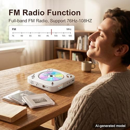 Gueray Portable CD Player Bluetooth: CD Players for Home Rechargeable Desktop Wall Portable CD Player with Bluetooth & Dual Speakers 1800mAh Boombox FM Radio USB Type-C MP3 Music Player thumbnail 6