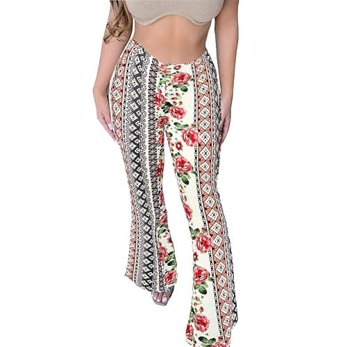 DLAYBGFA Flare Leggings Yoga Pants Women High Waisted Boho Flare Palazzo Pants Stretch Wide Leg Bell Bottom Yoga Leggings - Image 1