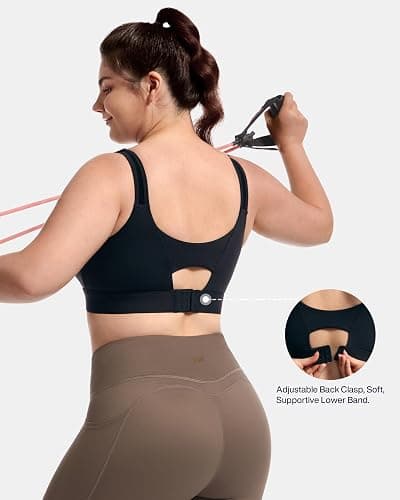 VFUS Women's Sports Bra Wirefree Adjustable Medium-High Support Everyday Wear for Large Bust Plus Size with Removable Pads - Black - Large thumbnail 5