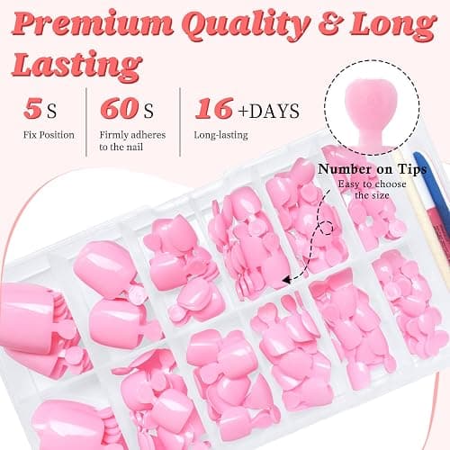LuckForever 168pc Press on Toenails Women Fake Toe Nails with Adhesive Tabs, Pink Fake Toenails Press on Nails Toe Acrylic Nail Tips Short Square False Toenails Artificial Toe Nails Press ons thumbnail 4