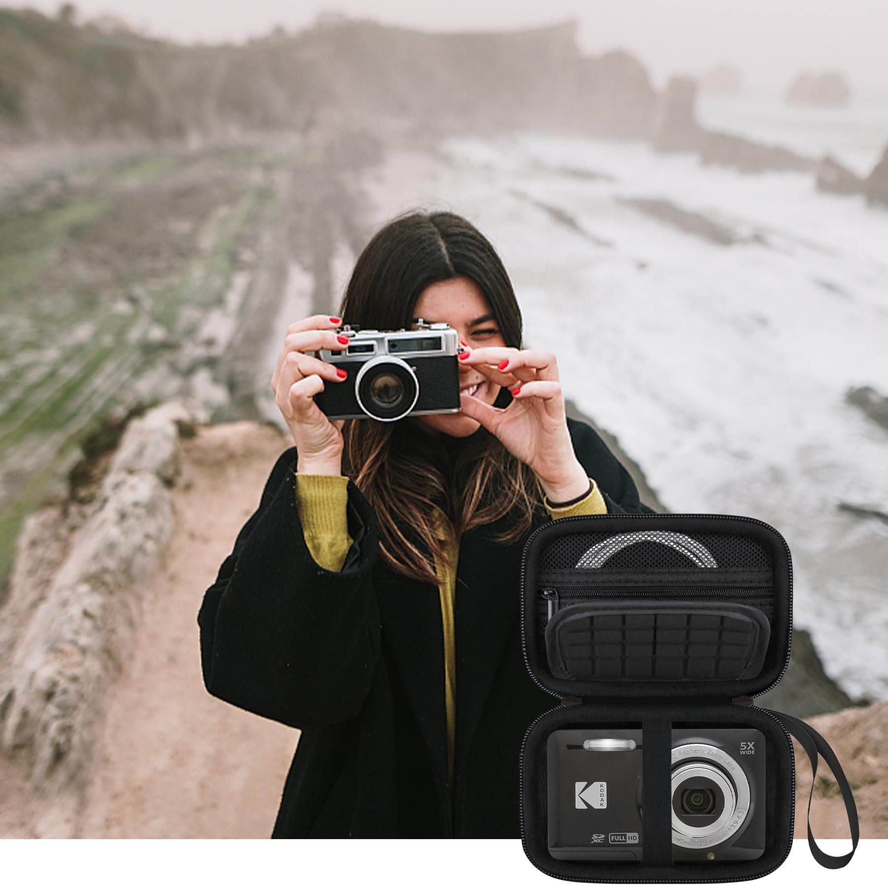 Elonbo Camera Carrying Case for Kodak PIXPRO FZ55 / FZ53 / FZ45 / FZ43 16MP Digital Camera, Vlogging Camera Storage Holder Trave Bag, Mesh Bag Fits Batteries, Cable, Memory Card, Card Reader, Black thumbnail 7