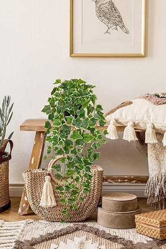 Hollyone Artificial Hanging Plants Potted 31.4" Fake Ivy Vine Faux Ivy Leaves Hanging Greenery Plant in Black Pot for Home Indoor Wall House Room Patio Shelf Office Decor thumbnail 5