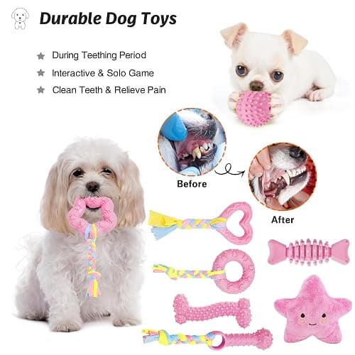 MRSOHRET Puppy Toys, 8 Pack Puppy Chew Toys for Teething, Cute Pink Small Dog Toys Set, Teething Toys for Puppies, Soft Durable Interactive Chew Toy for Small Dogs - Pink thumbnail 5