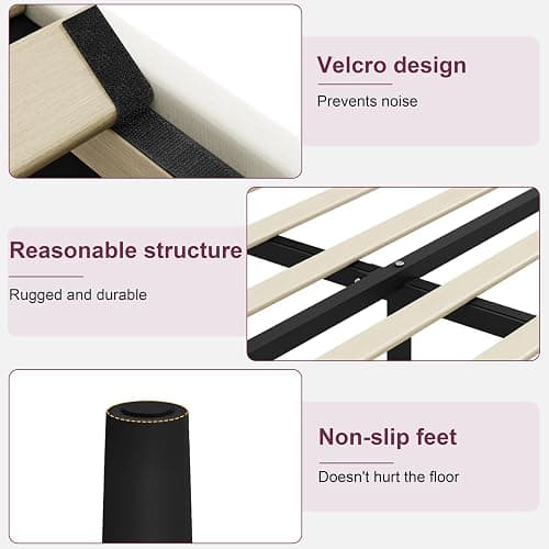 IOILORI Full Bed Frame, Full Size Platform Bed Frame with Upholstered Headboard, Sturdy Wood Slats, No Box Spring Required, Silent, Easy Assembly, Beige thumbnail 6