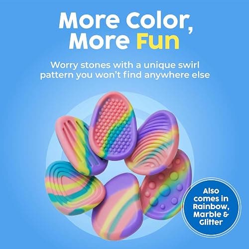 BUNMO Fidget Toys - Fidget Stones Sensory Toys – 6pk Pastel | Silicone Worry Stones for Kids Ages 3+ | Portable, Textured, Quiet Sensory Stones for Hands-On Play thumbnail 9