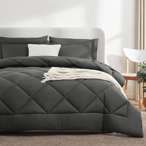 CozyLux Full Size Comforter Sets Dark Grey - 7 Pieces Bed in a Bag Full, Luxury Soft Bed Set for All Seasons, Bedding Set with Down Alternative Comforter, Sheets, Pillowcases & Shams - Dark Grey - Full thumbnail 7