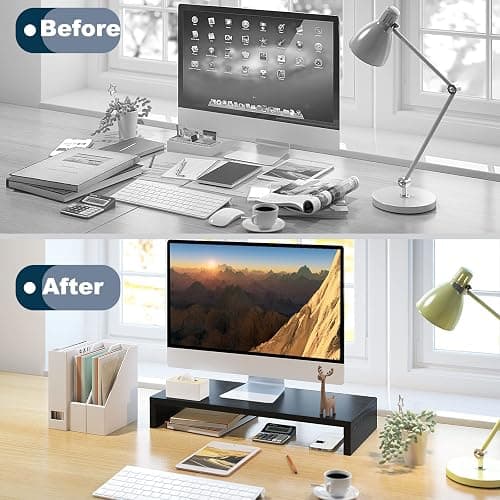 TEAMIX 20 Inch Monitor Stand Riser, Black Desktop Stand for PC/TV/Laptop/Printer, Wood Monitor Riser with Storage, Computer Stand Keyboard Organizer thumbnail 6
