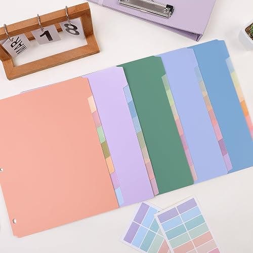 SKYDUE Durable Plastic 8-Tab Dividers, Big Tab Dividers for 3 Ring Binder, Write & Erase 3 Ring Binder Dividers with Tabs, with Sticker Labels, 1 Set, Pastel Color thumbnail 9