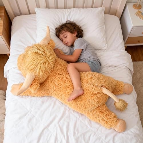 WDXDSOB 38.5 Inch Yellow Giant Highland Cow Plush Stuffed Animal - Large Cow Pillow Gift for Kids and Adults, Couch & Bed Decor thumbnail 2