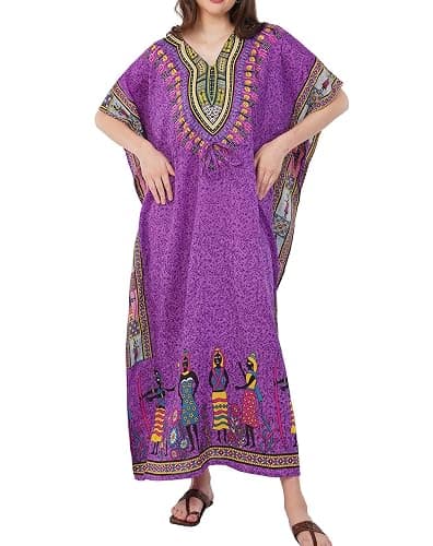 Divine threads Women African Print Kimono Cover Up V Neck Batwing Sleeve Plus Size Beach Kaftan Dresses - Image 1