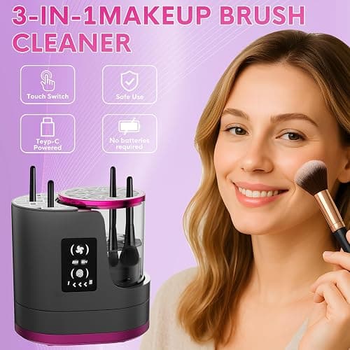 3 IN 1 Electric Makeup Brush Cleaner,Automatic Makeup Brush Cleaner with Makeup Brush Dryer,Portable USB Deep Cleaning for All Size Beauty Makeup Brush Set,Blush Brush (Grey) thumbnail 2
