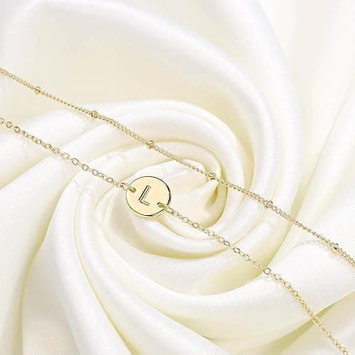 MONOZO Gold Initial Bracelets for Women Girls Jewelry Gifts - Dainty 14K Gold Plated Layered Beaded Letter Initial Bracelet 26 Alphabet Disc Monogram Charm Bracelet Jewelry Birthday Gifts for Women thumbnail 6