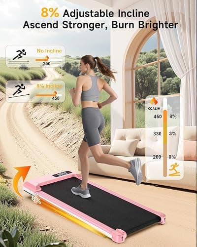 Walking Pad with Incline,Treadmill Pad 2.5 HP Quiet Under Desk Treadmills 8% Incline,330 lb Capacity Portable Walking Pad for Home and Office Walking thumbnail 3