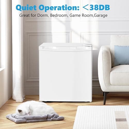Electactic 1.7 Cu.ft Mini Fridge with Freezer, Compact Refrigerator, Single Reversible Door, Ultra Quiet, Energy Efficient for Office, Dorm, Bedroom, Apartment, White thumbnail 2