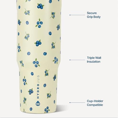 HydroJug Sport - Stainless Steel Tumbler with Straw, Vacuum Insulated, 32oz Leakproof Water Bottle, Ergonomic Design, Dishwasher Safe, Rubber Base, Durable for Gym or Outdoors, Freshly Pick'd thumbnail 4