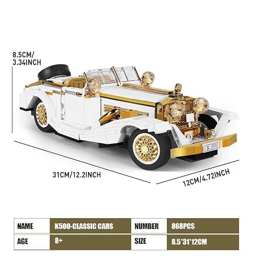 Mould King 10003 Classic Car Model Kit, MOC Vintage Car Building Blocks Set, Gift for Kids Age 8+/Adults Collections Enthusiasts (868+ Pieces, Static Version) thumbnail 3