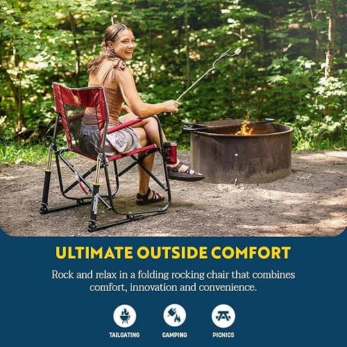 GCI Outdoor Freestyle Rocker Camping Chair | Portable Folding Rocking Chair with Solid, Durable Armrests, Drink Holder & Comfortable Backrest — Indigo Blue thumbnail 3