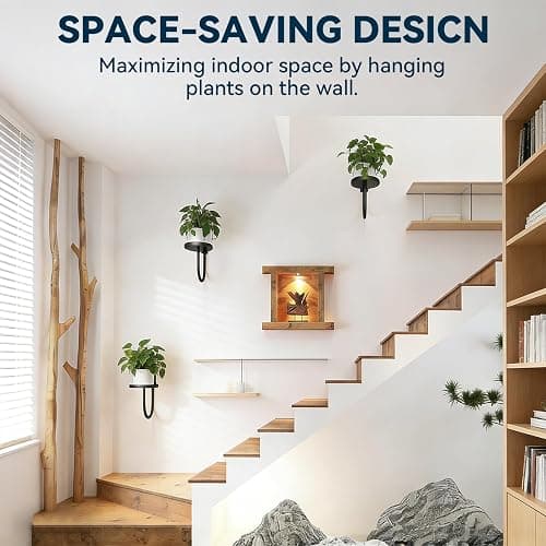 XNGZY Wall Planters for Indoor Plants, 3 Pack Wall Mounted Plant Holder, Metal Plant Floating Decor Shelves, Space Saving, for Bedroom, Living Room, Kitchen, Office, Bathroom Decor thumbnail 5