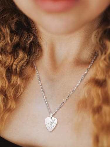 U7 Hip Hop Punk Music Necklace, Guitar Pick/Guitar/Microphone/Headphone Pendant with Chain for Men & Women, Stainless Steel R&B Music Jewelry, Silver/Gold/Black, Customizable thumbnail 3