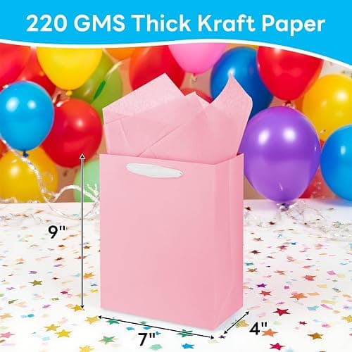 MOXARYSU 5 Pcs Small Medium Gift Bags With Handles: 7x4x9 Pastel Kraft Paper Bags With 10 Tissues For Party, Birthday,Baby Shower,Wedding（Soft Color） thumbnail 2