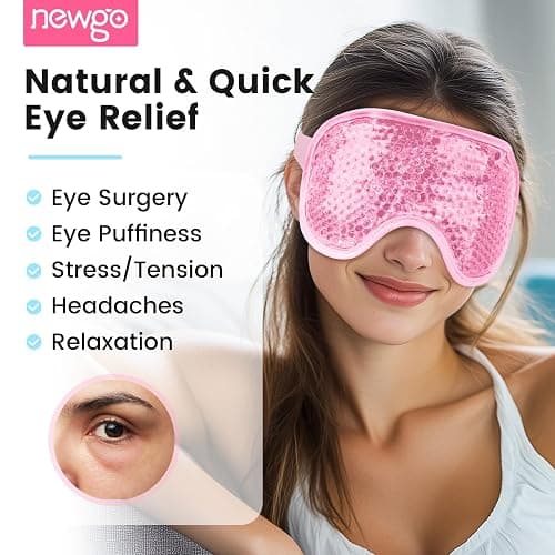 NEWGO Cooling Gel Cold Eye Mask for Puffy Eyes, Reusable Ice Pack with Soft Plush Backing for Dark Circles, Migraine, Stress Relief - Pink thumbnail 2