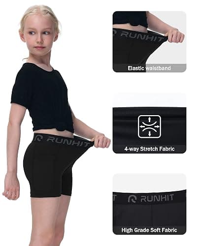 Runhit 4" Youth Girls Volleyball Shorts Spandex Girls Compression Shorts Biker Dance Kids Gymnastics Shorts with Pockets thumbnail 5