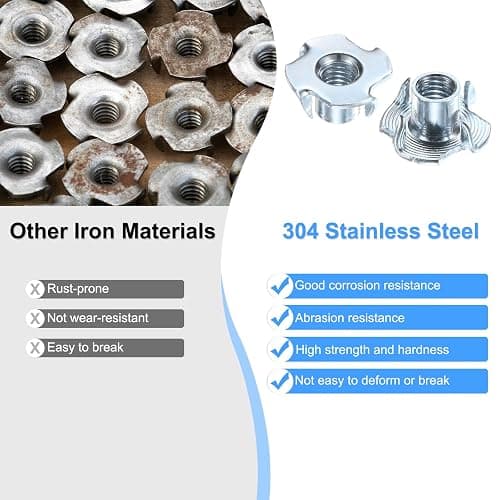 M METERXITY 100-Pack M8x11mm T-nut, 4-Pronged Tee Nut Threaded Insert | Carbon Steel, for Wood, Rock Climbing Holds, Furniture, Corrosion Resistant Fasteners thumbnail 5