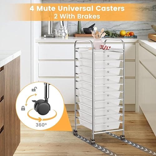 LDAILY 10 Drawer Rolling Storage Cart, Craft Organizer on Wheels, Drawer Cart with Metal Frame & Large Storage Capacity, Rolling Cart with Drawers for Living Room Classroom, Office thumbnail 5