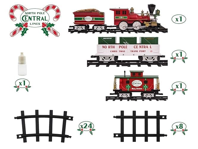 Lionel Battery-Operated North Pole Central Freight Toy Train Set with Bluetooth, Locomotive, Train Cars, & Track with Authentic Train Sounds, Lights, & Water Vapor Smoke Effects for Kids 4+ thumbnail 9