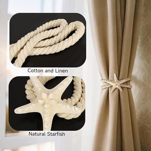 2 Pcs Natural Starfish Curtain Tiebacks, Handmade Woven Rope Curtain Curtain Ties Blinds Accessories for Outdoor, Home, Office,Hotel, Living Room Curtain Decoration (Breadfish Starfish) thumbnail 5
