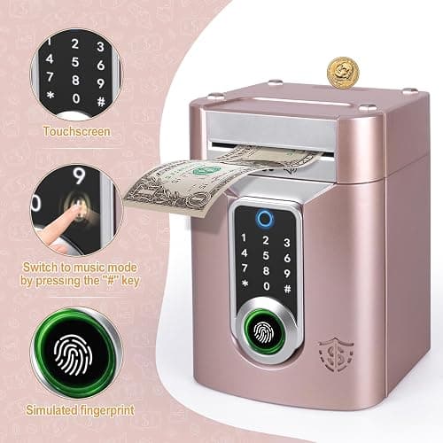 Refasy Touchscreen Piggy Bank ATM Bank Toy for Kids Age 3-12, Electronic Money Bank Coin Bank with Music Kids Safe Birthday Xmas Gifts Toys for 3 4 5 6 7 8 9 10 11 12 Year Old Boys Girls (Rose Gold) thumbnail 3