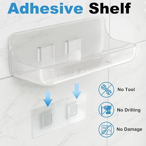 Kawfle Adhesive Shower Caddy, 2 Pack Acrylic Bathroom Shelves, No Drill Wall Mount Organizer Storage Shelf thumbnail 4